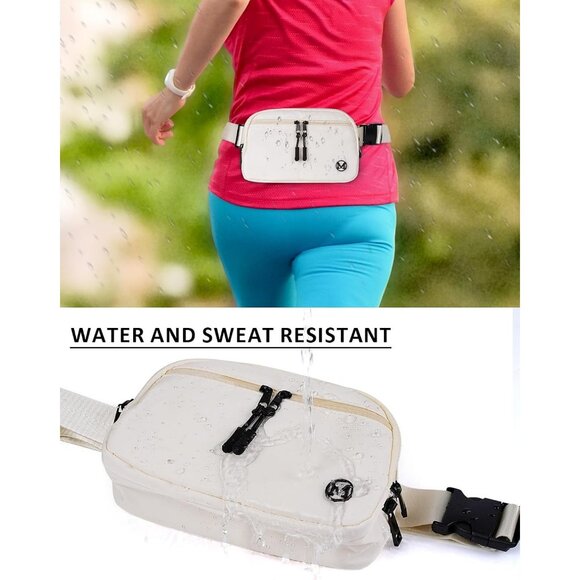 Womens Beige Fanny Pack 2L Crossbody Belt Bag Waterproof 5 Zipper Pockets - Picture 3 of 6